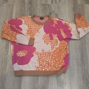 Fate Womens Hot Pink Orange Abstract Med Sweater Groovy 90s Never Been Better